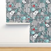 Winter floral pattern with birds