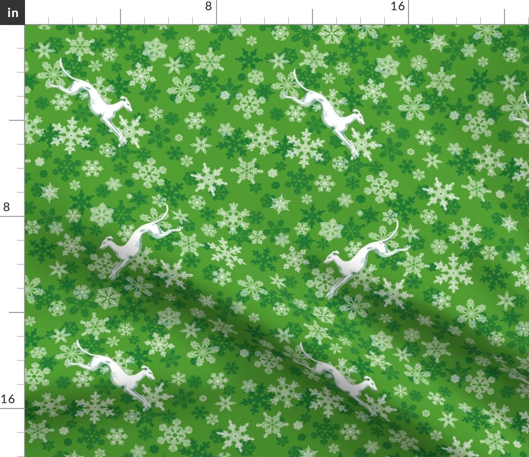 Green Snowflakes / White Greyhounds ©2013 by Jane Walker