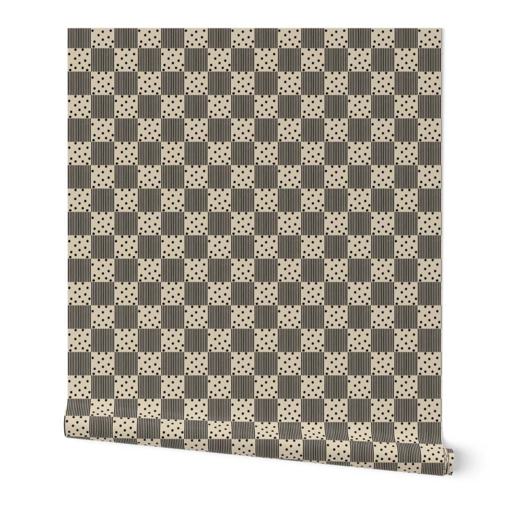 Black Dots & Stripes on Cappuccino | Cheater Quilt Blocks