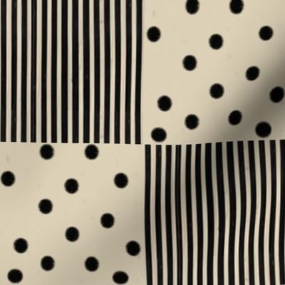 Black Dots & Stripes on Cappuccino | Cheater Quilt Blocks