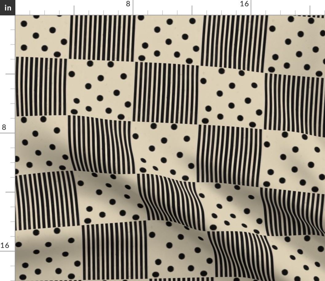 Black Dots & Stripes on Cappuccino | Cheater Quilt Blocks