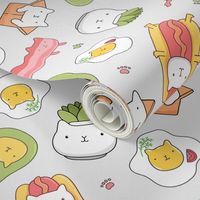 Cat hotdog, succulent,  avocado, egg , bacon. Kawaii yummy food design with funny pet animal.