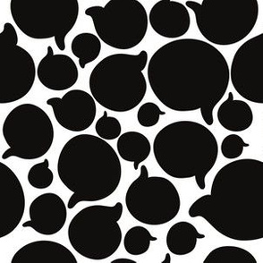 Black doodle comma bubbles on white background