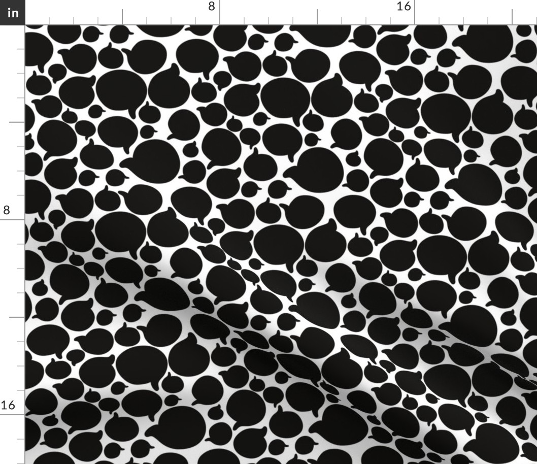 Black doodle comma bubbles on white background