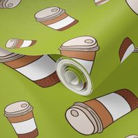 Coffee cup pattern on green background. Espresso, cappuccino or latte.