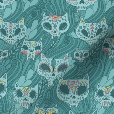 Calavera cats. Sugar skull. Halloween doodle design