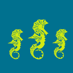 Three Seahorses-blue