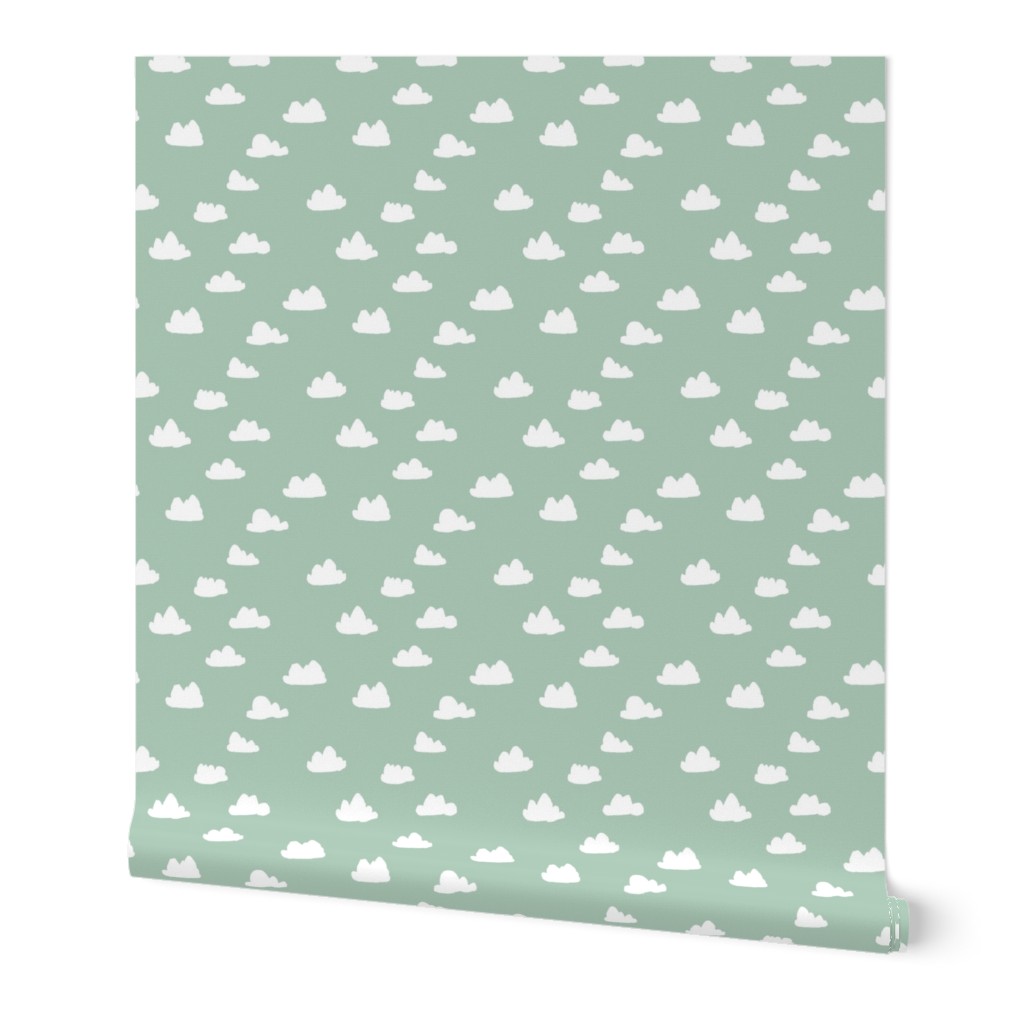 clouds // cambridge blue green pastel gender neutral mint fabric