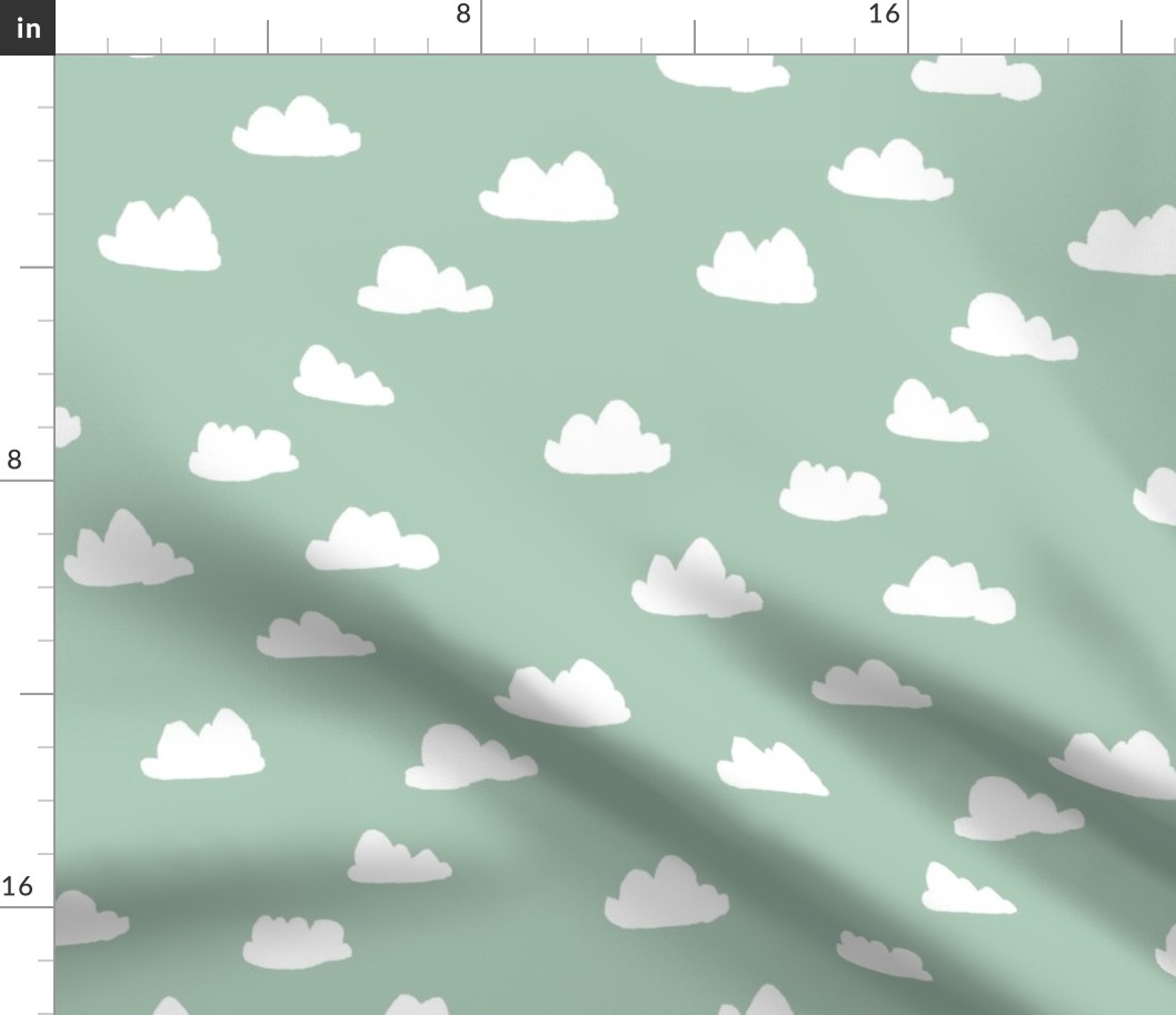 clouds // cambridge blue green pastel gender neutral mint fabric