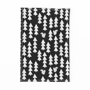 woodland squirrel  fabric// black and white triangle trees woodland forest fir tree forest