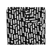 woodland squirrel  fabric// black and white triangle trees woodland forest fir tree forest