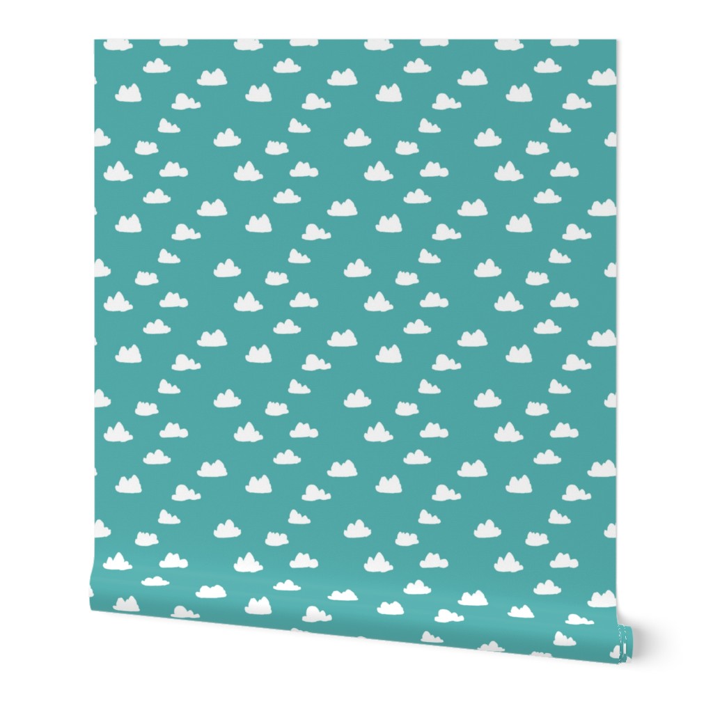 clouds // aqua sky blue clouds pattern illustration for boys or girls gender neutral bright nursery textile