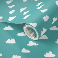 clouds // aqua sky blue clouds pattern illustration for boys or girls gender neutral bright nursery textile