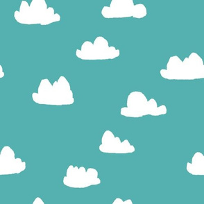 clouds // aqua sky blue clouds pattern illustration for boys or girls gender neutral bright nursery textile