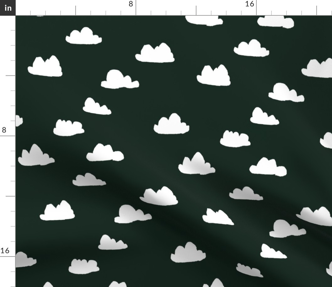 clouds // very dark green clouds fabric