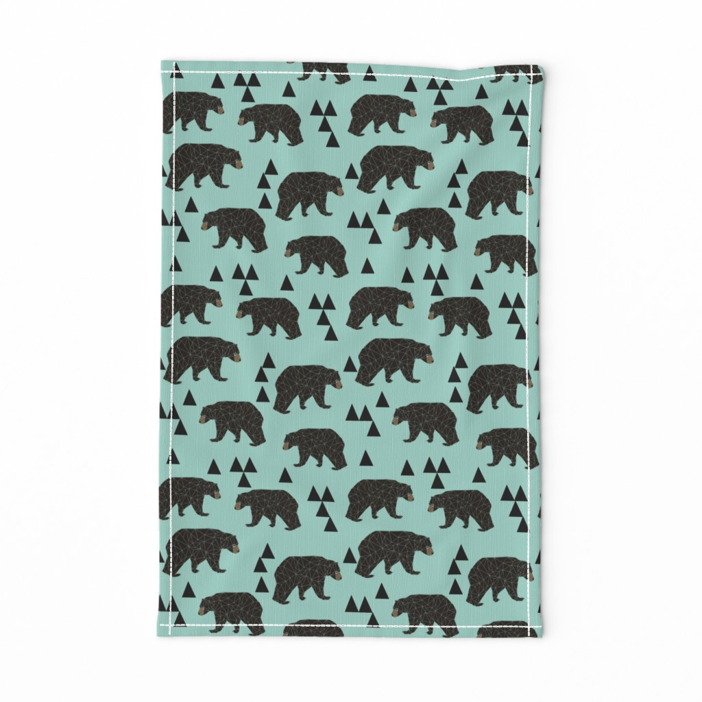 geometric bear // mint gender neutral cool scandi kids design featuring woodland bear and triangles