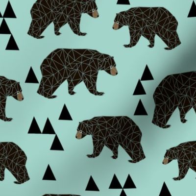 geometric bear // mint gender neutral cool scandi kids design featuring woodland bear and triangles