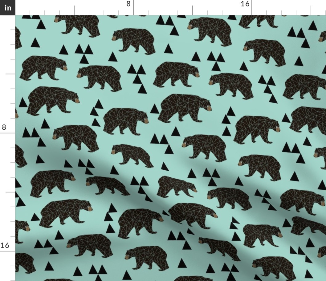 geometric bear // mint gender neutral cool scandi kids design featuring woodland bear and triangles