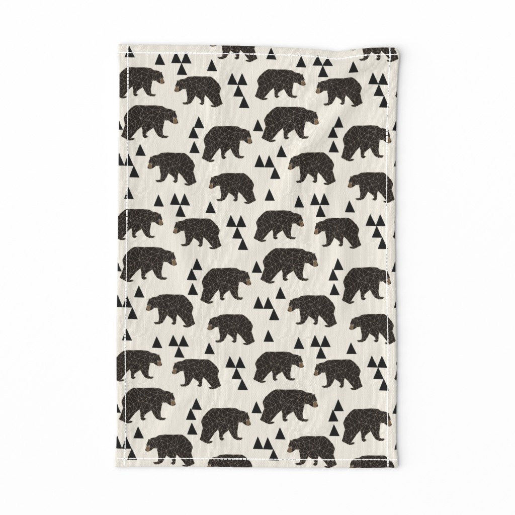 geo bear fabric // cream geo trendy hipster bear woodland kids nursery baby design