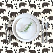 geo bear fabric // cream geo trendy hipster bear woodland kids nursery baby design