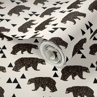 geo bear fabric // cream geo trendy hipster bear woodland kids nursery baby design