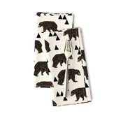 geo bear fabric // cream geo trendy hipster bear woodland kids nursery baby design