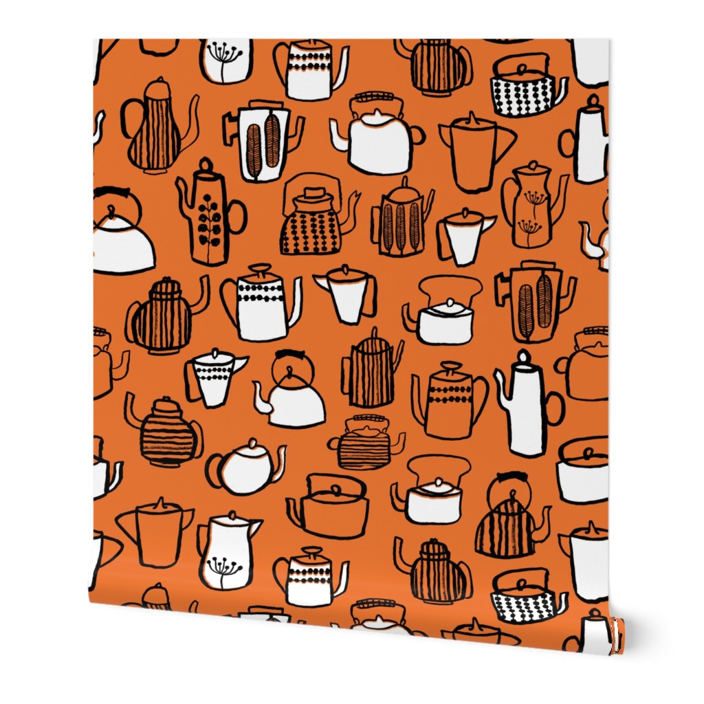 Teapots - Orange/White/Black by Andrea Lauren