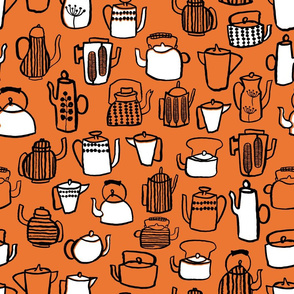 Teapots - Orange/White/Black by Andrea Lauren