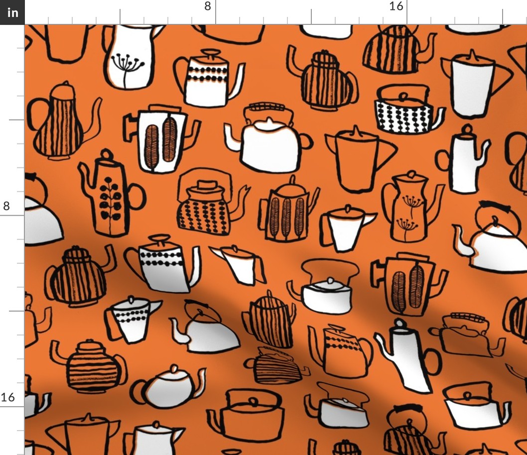 Teapots - Orange/White/Black by Andrea Lauren