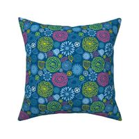 Floral pattern. Colorful summer flowers on blue background.