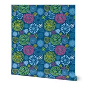 Floral pattern. Colorful summer flowers on blue background.