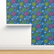 Floral pattern. Colorful summer flowers on blue background.