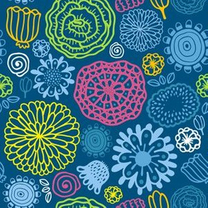Floral pattern. Colorful summer flowers on blue background.