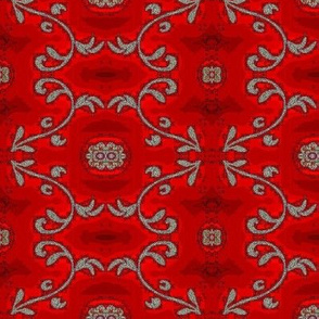 red and gray batik flower motif