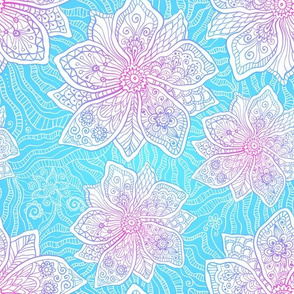 Blue and pink lacy flowers