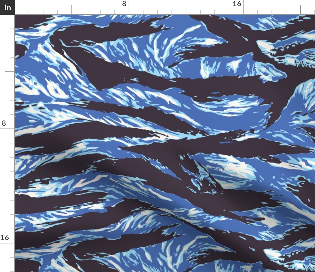 Lady Tigerstripe Camo - Blue Colorway Fabric | Spoonflower