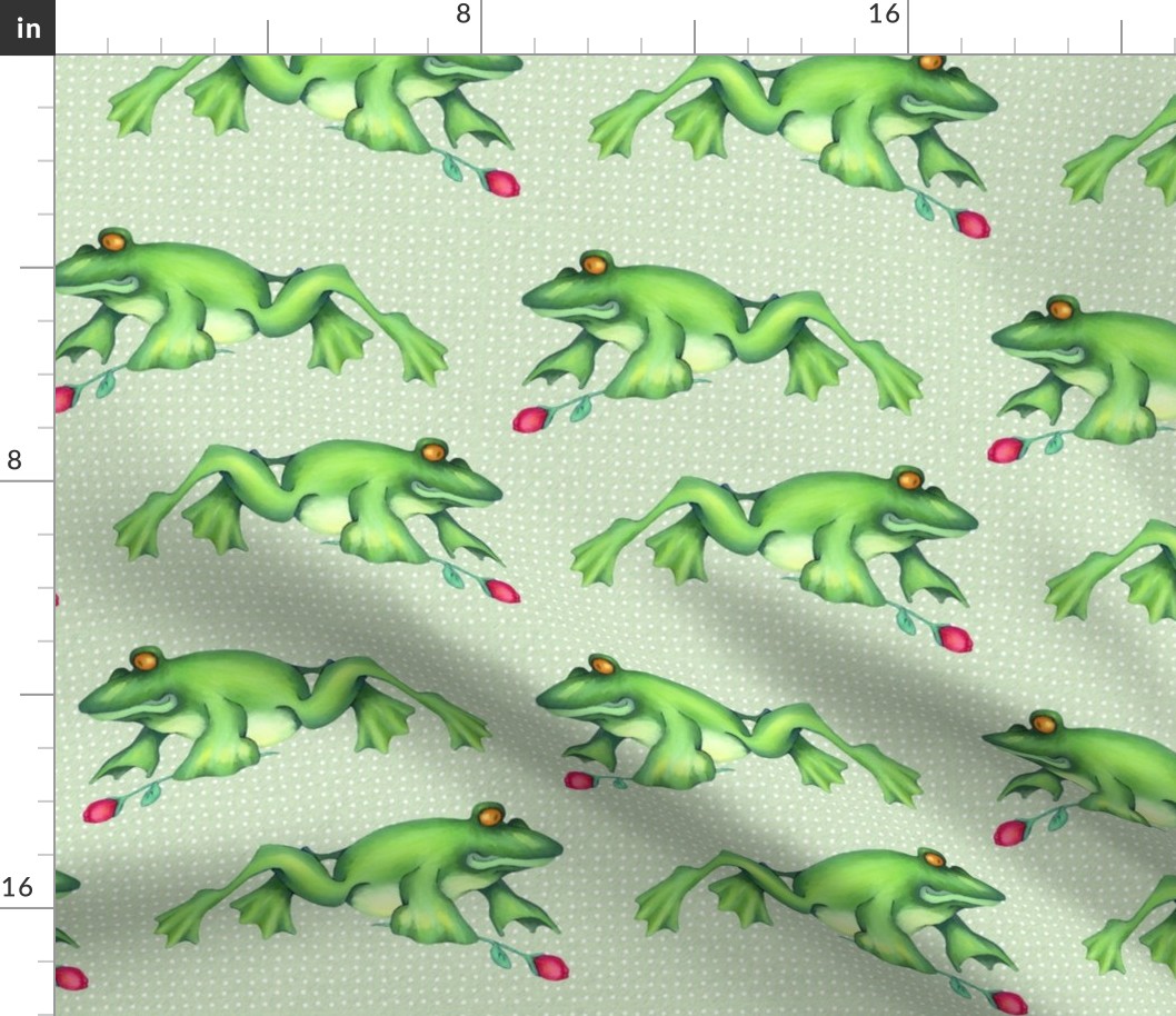 Froggy Love white dots on green