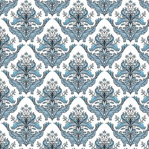 Classic floral damask pattern in blue and white