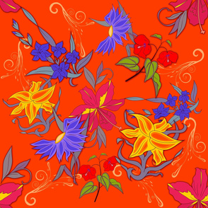 Colorful flowers on orange
