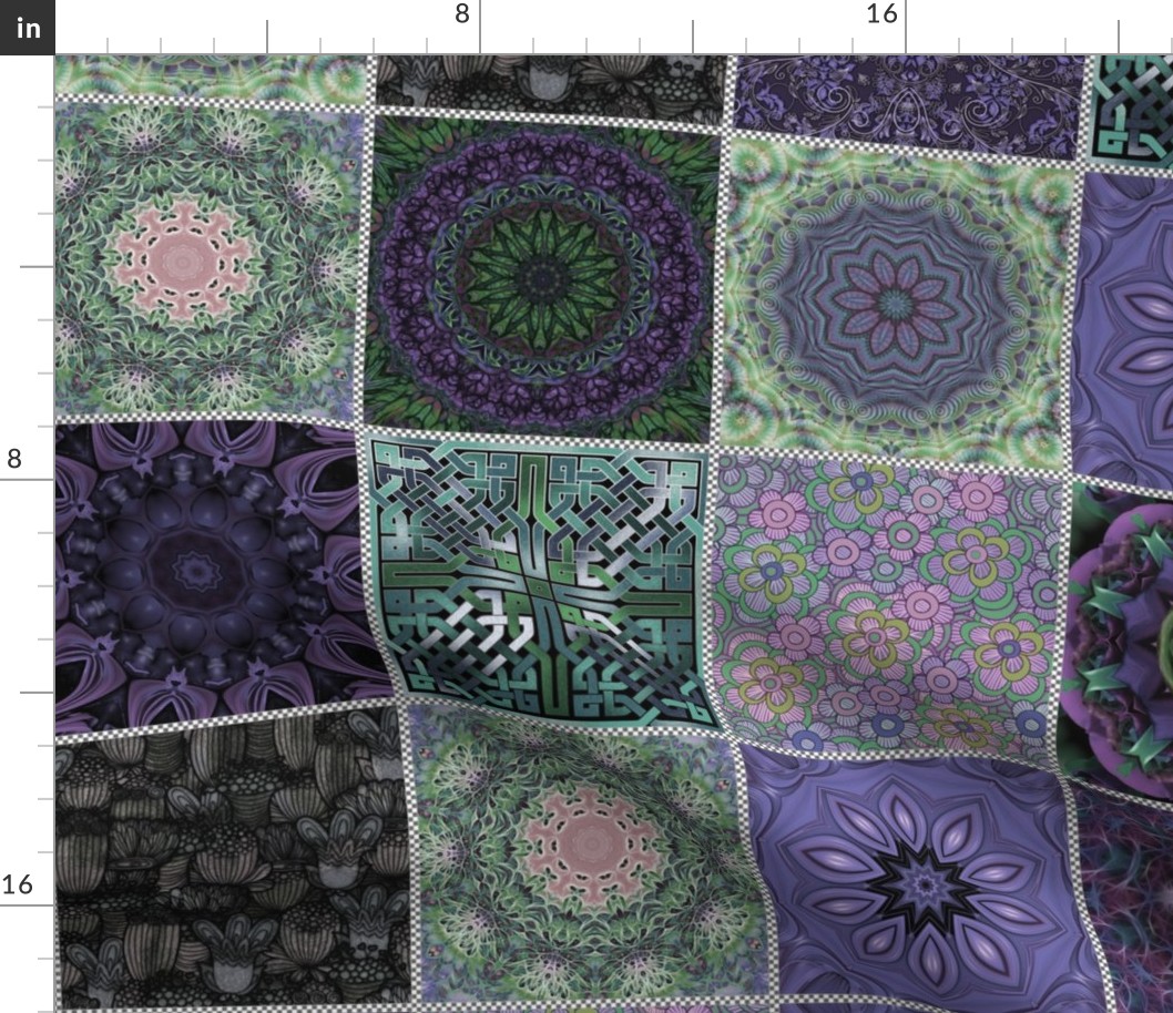 Quilt, grau, lila, Kaleidoskop, lavendel, Blöcke, Decke Stoffe | Spoonflower