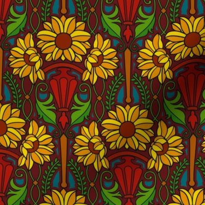 Art Nouveau sunflowers, dark