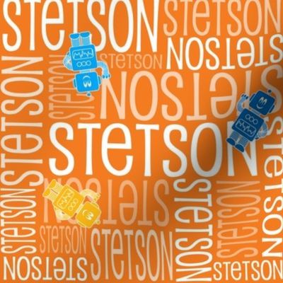 Personalised Name Fabric - Robots in Orange