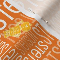 Personalised Name Fabric - Robots in Orange