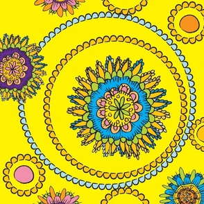 doodle flowers yellow and brights