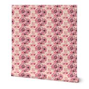 Vintage linen misty pink and white flowers