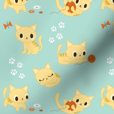 Cute Retro Kitties - Aqua