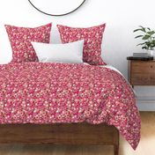 Abstract floral pattern with red pink summer and spring flowers