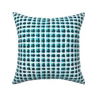 Geometric plaid pattern in blue and white