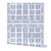 William Morris Alphabet Block Cheater Quilt ~ Blue & White