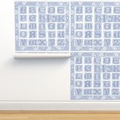 William Morris Alphabet Block Cheater Quilt ~ Blue & White